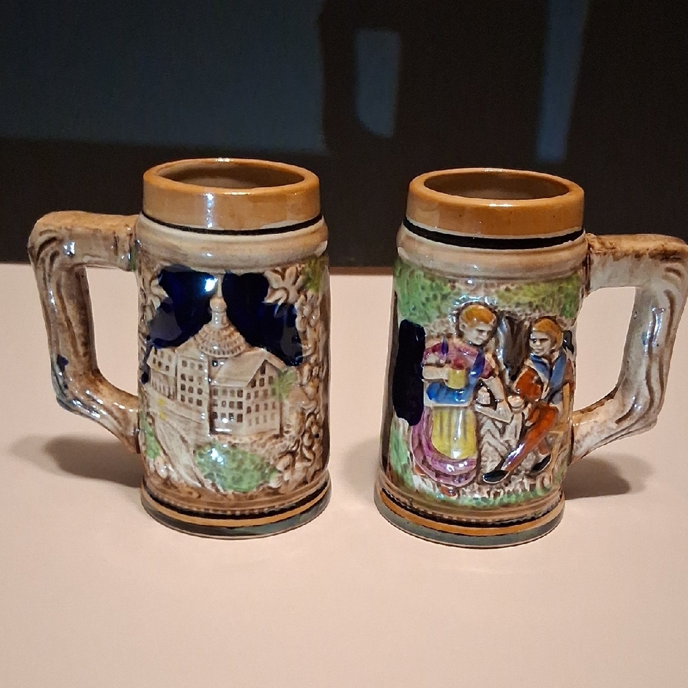 Vintage Nap Coware SmallCeramic Beer Steins with Scenic and Figurative Designs